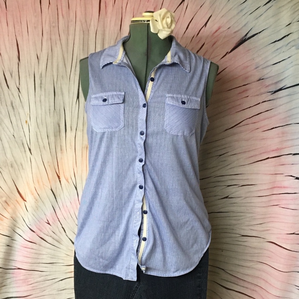 Love Potion blue and white pinstriped shirt